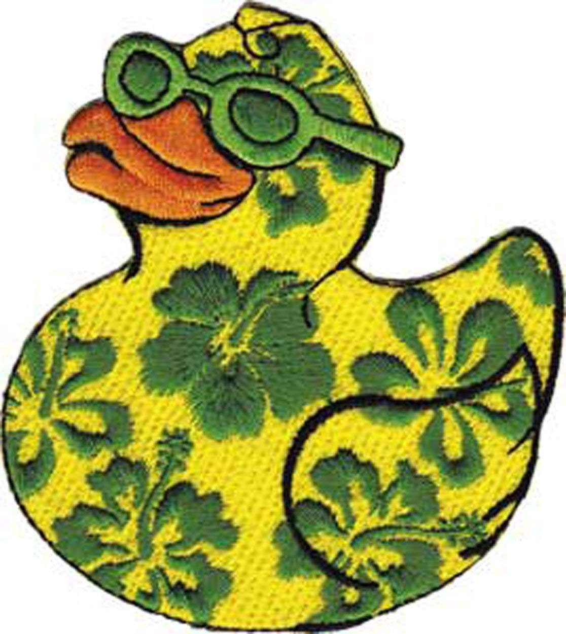 Hibiscus Duck Patch - Embroidered Patch Applique Ducky