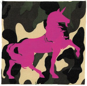 Pink Unicorn on Camoflauge Patch - Embroidered Patch Applique Craft Supply