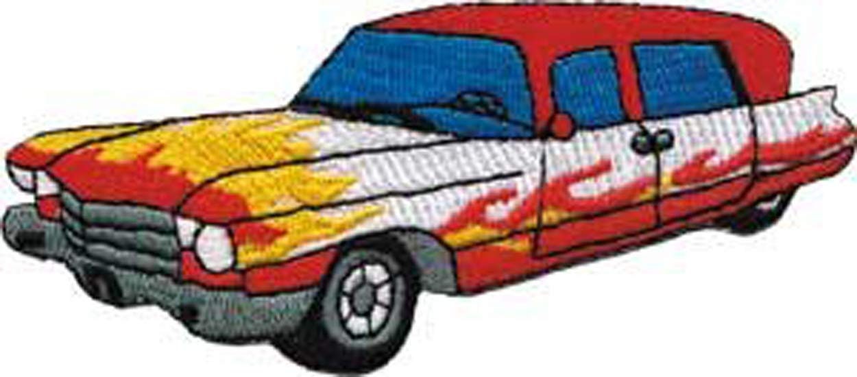 AMBULANCE Hot Rod Patch - Embroidered Patch Applique - Car Culture Roadster With Flames Craft Supply