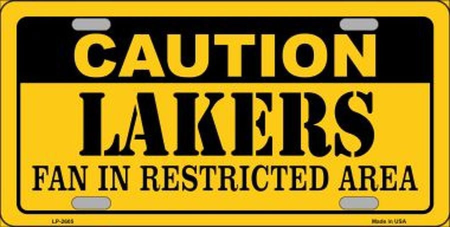 CAUTION LAKERS FAN In Restricted Area Metal License Plate Sign Novelty Vanity Basketball Craft Supply