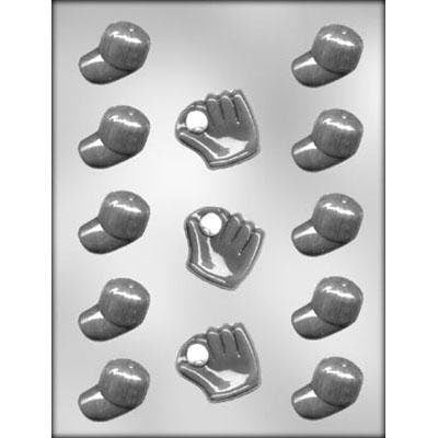 Baseball Caps Hats Gloves Chocolate Candy Mold -- Sports Bat Glove Ball Bases Soap Craft Supply