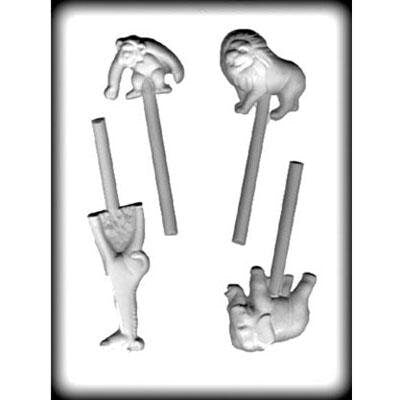 ZOO ANIMALS Sucker Hard Candy Mold -- Elephant Giraffe Lion Monkey Circus Lolly Lollipop Craft Supply