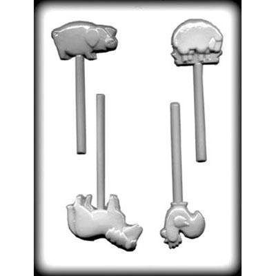 FARM ANIMALS Sucker Hard Candy Mold -- Horse Sheep Rooster Goat Pig Lolly Lollipop