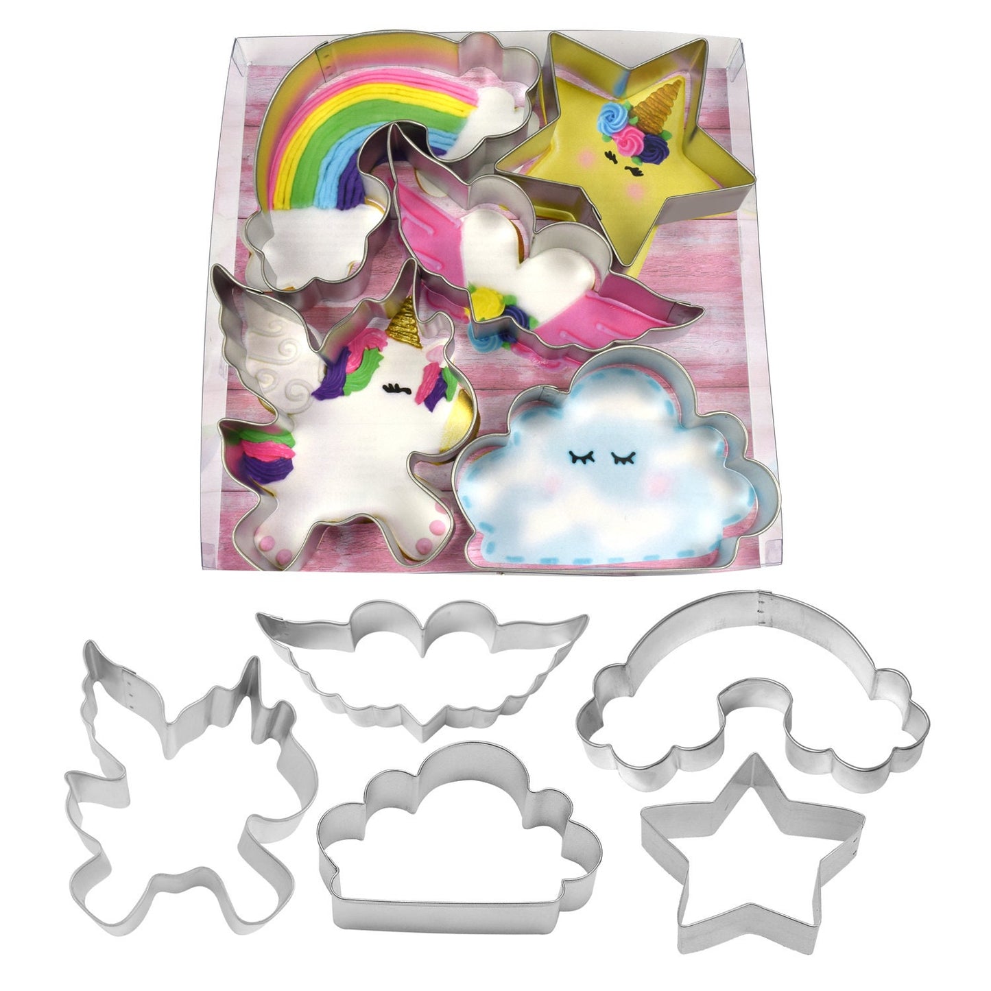 UNICORN Cookie Cutters, Heart, Rainbow, Cloud, Wings 5-Piece Set Metal - Cakes Cupcakes Cookies Fondant Birthday Party Craft Supply