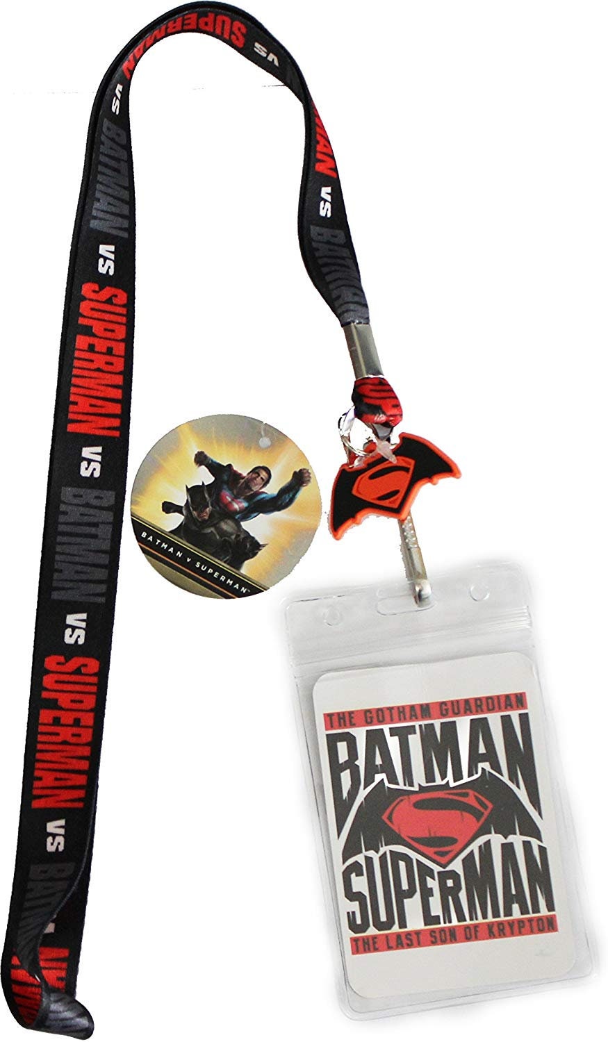 BATMAN Vs SUPERMAN Lanyard ID Badge Holder With Charm - Keyring Keyfob Keychain Dc Comics - Dawn Of Justice Movie
