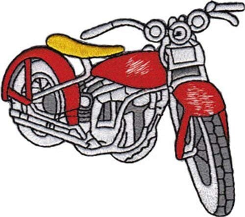 Vintage Motorcycle Patch - Embroidered Patch Applique - Red and Black Bike Retro Craft Supply