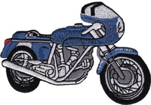 Blue Cafe Racer Motorcycle Patch - Embroidered Patch Applique - Retro Bike Craft Supply