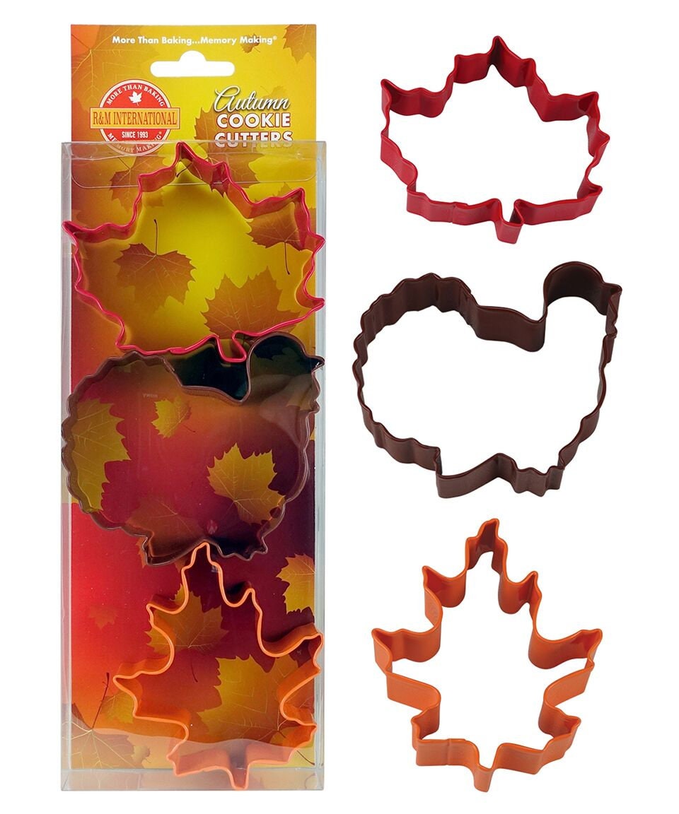 AUTUMN Cookie Cutters, Maple Leaf, Turkey, Oak Leaf, 3-Piece Set Metal - Cakes Cupcakes Cookies Fondant Party Craft Supply