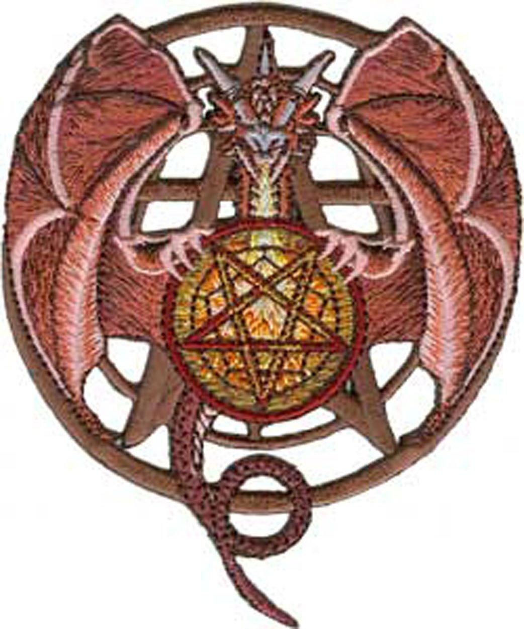 RED DRAGON With Pentagram Patch - Embroidered Patch Applique