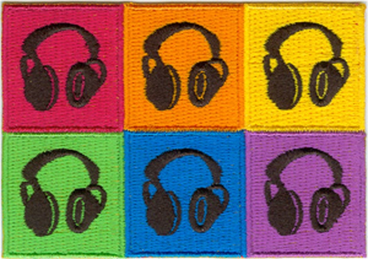 HEADPHONES Multi Colored Patch - Embroidered Patch Applique Craft Supply