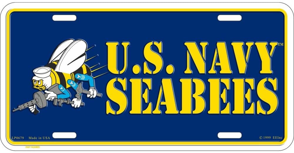 U.S. NAVY SEABEES Metal License Plate - Military Vet Veteran - United States USN Craft Supply