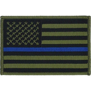 American Flag Green Thin Blue Line Patch - Embroidered Patch Applique Craft Supply