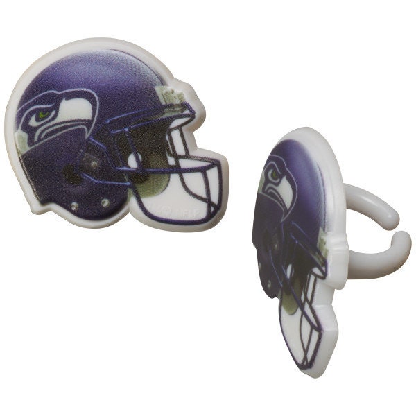 12 SEATTLE SEAHAWKS Cupcake Rings NFL Cake Toppers for Birthday Party Decoration Craft Supply