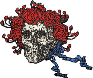GRATEFUL DEAD Garcia Skull & Roses Patch - Embroidered Rock Band Patch Applique Craft Supply