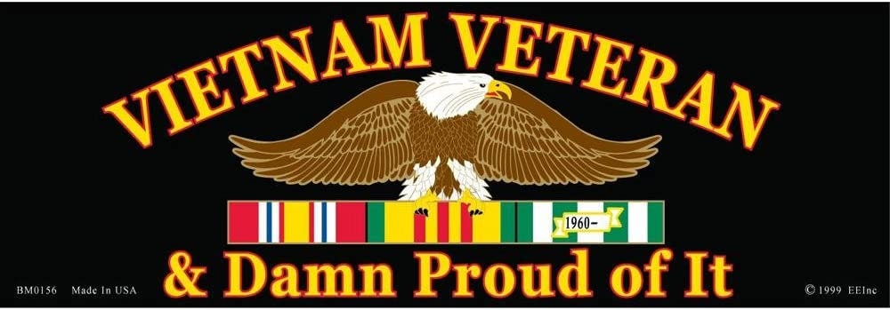 Vietnam Veteran & Proud Of It Bumper Sticker Decal - Vietnam Veteran Vets Military Navy Marines Army Air Force