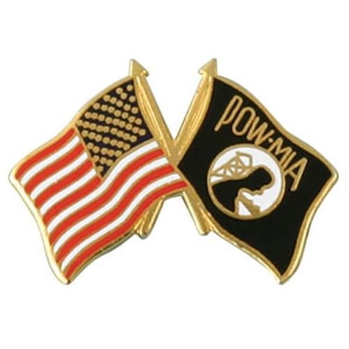 POW MIA Crossed Flags Lapel Pin - American Flag United States Military Enamel Pin for Backpack Tie Shirt Trading Button Pinback Craft Supply