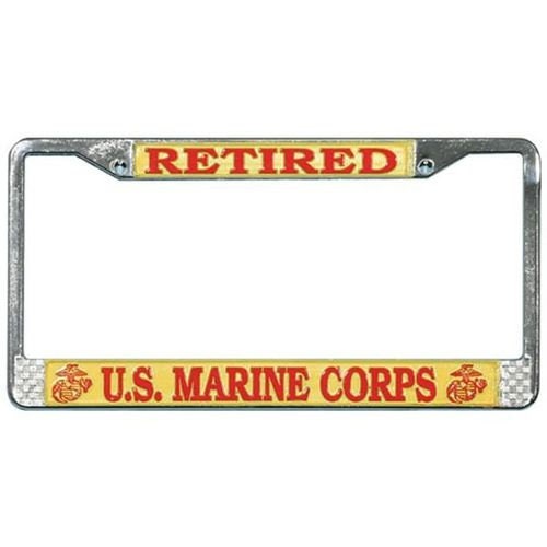 UNITED STATES MARINES Retired Metal Chrome License Plate Frame - U.S.M.C United States Marines