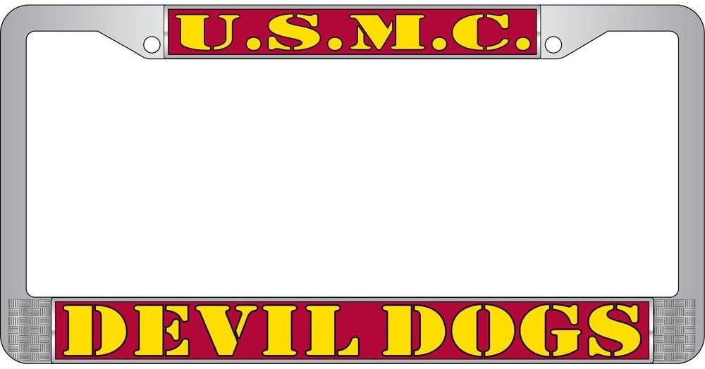 U.S.M.C. MARINES DEVIL DOGS Metal License Plate Frame - United States Marine Corps Veteran Usmc Craft Supply