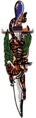 Tiger Dagger Tattoo Knife Patch - Animal Knife Sword Embroidered Patch Applique