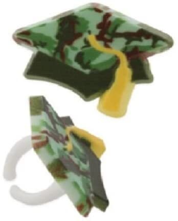 Camouflage Military Graduation Grad Cap Hat (12) Party Cupcake Topper Rings