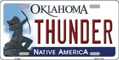 THUNDER Oklahoma State Background Metal License Plate Sign Novelty Vanity Craft Supply