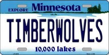 TIMBERWOLVES Minnesota State Background Metal License Plate Sign Novelty Vanity Basketball Craft Supply