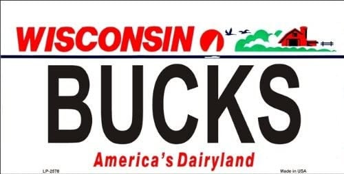 BUCKS Wisconsin State Background Metal License Plate Sign Novelty Vanity