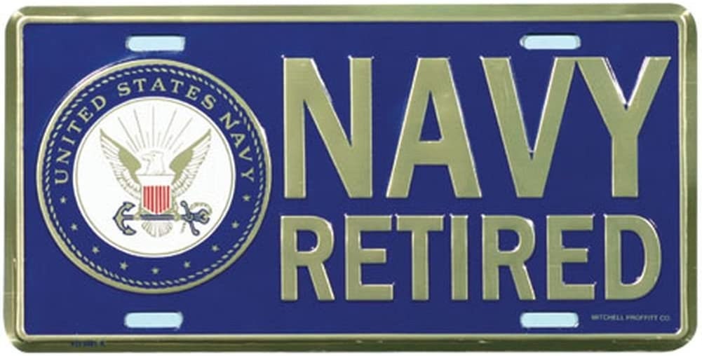 U.S. NAVY Retired Metal License Plate - Military Vet Veteran - USN United States Navy Retired Craft Supply