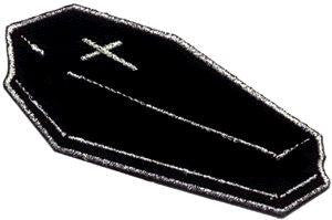 Coffin Patch - Embroidered Patch Applique - Mortuary Funeral Death Casket Cross Craft Supply