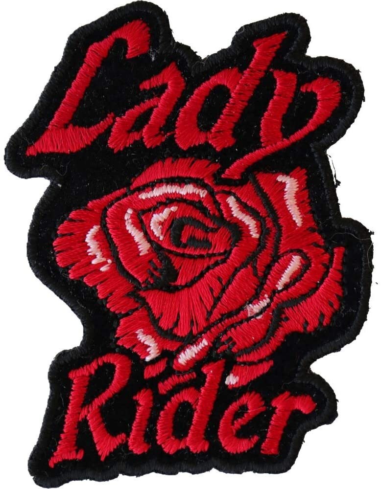 LADY RIDER Red Rose Patch - Embroidered Patch Appliqué Motorcycle Club