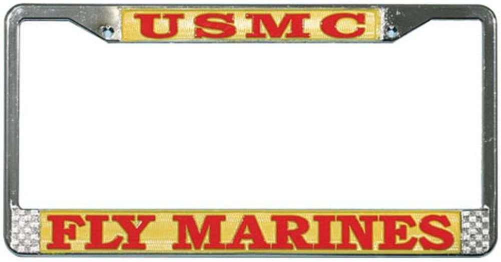 USMC FLY MARINES Retired Metal Chrome License Plate Frame - U.S.M.C United States Marines