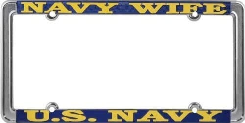 NAVY WIFE Thin Rim Metal Chrome License Plate Frame United States U.S. Navy USN Craft Supply
