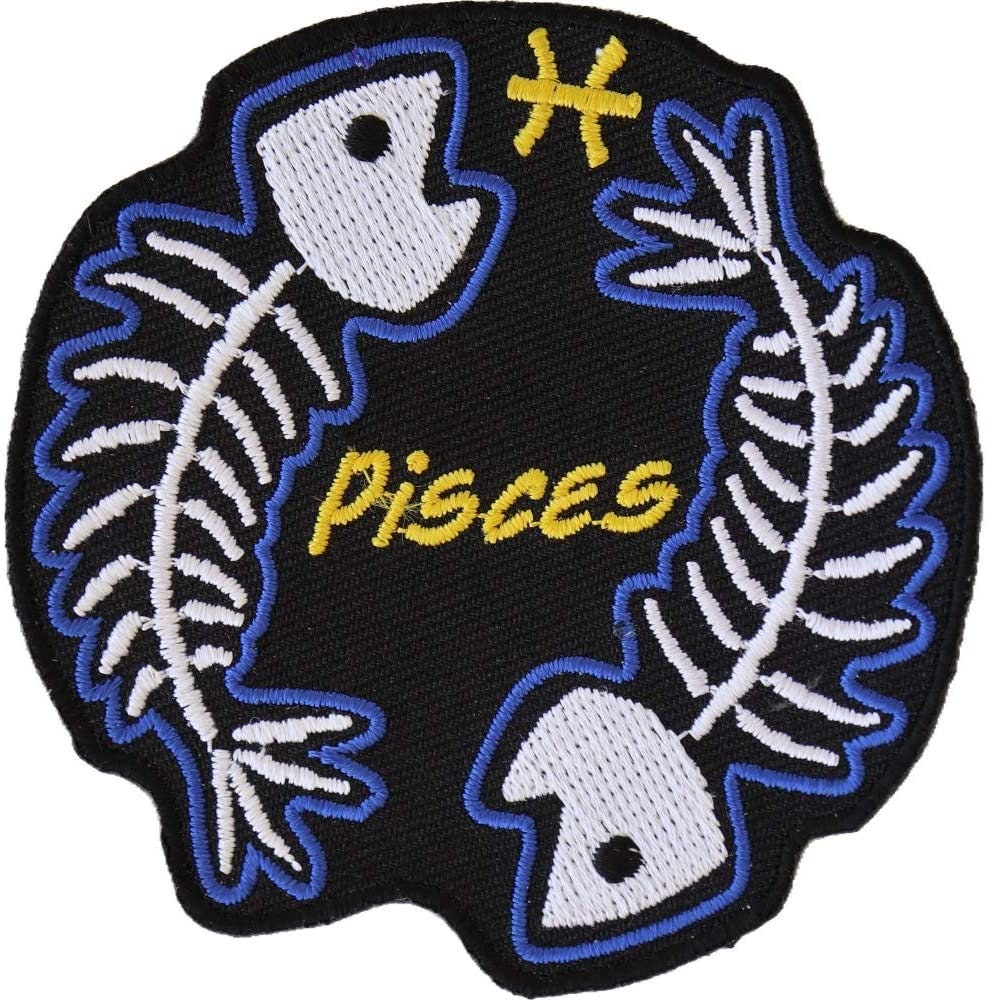 PISCES Skull Zodiac Sign Patch - Embroidered Patch Appliqué Craft Supply