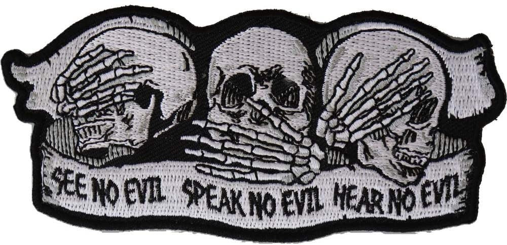 See No Evil Speak No Evil Hear No Evil Skull Patch - Embroidered Iron on Motorcycle Biker Patch