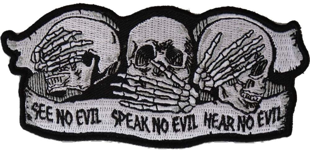 See No Evil Speak No Evil Hear No Evil Skull Patch - Embroidered Iron on Motorcycle Biker Patch Craft Supply