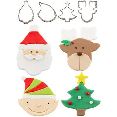 Cutie Cupcake CHRISTMAS Cutter Set - Elf, Tree, Reindeer, Santa -- For cakes, cupcakes, and cookies. Fondant OR Gumpaste Christmas cookies