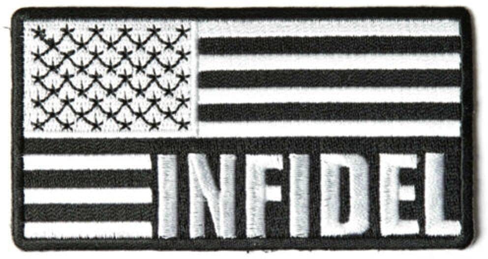 INFIDEL American Flag Patch - Black White Military Arabic Embroidered Patch Appliqué Craft Supply