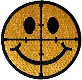 Sniper Scope Smiley Face Patch - Target Smile Face Funny Embroidered Patch Appliqué Craft Supply
