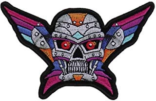 Robot Skull Patch - Colorful Robotic Skeleton Skull with Wings Embroidered Patch Craft Supply