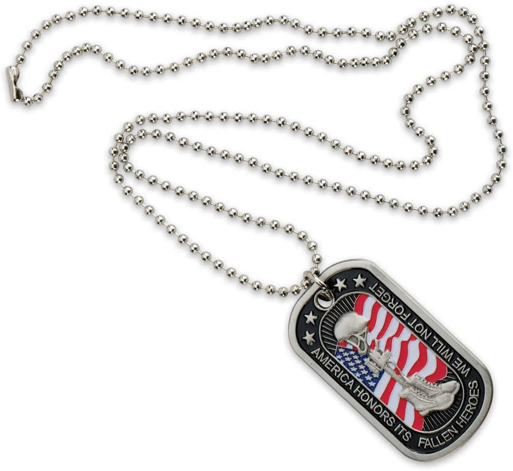 America Honors Fallen Heroes Dog Tag With Chain - United States Military Armed Forces Veteran Vet Dog Tag Necklace Craft Supply