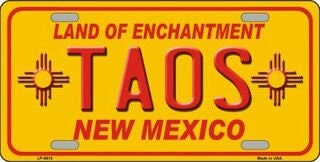 TAOS Yellow New Mexico Background Metal License Plate Sign Novelty Vanity
