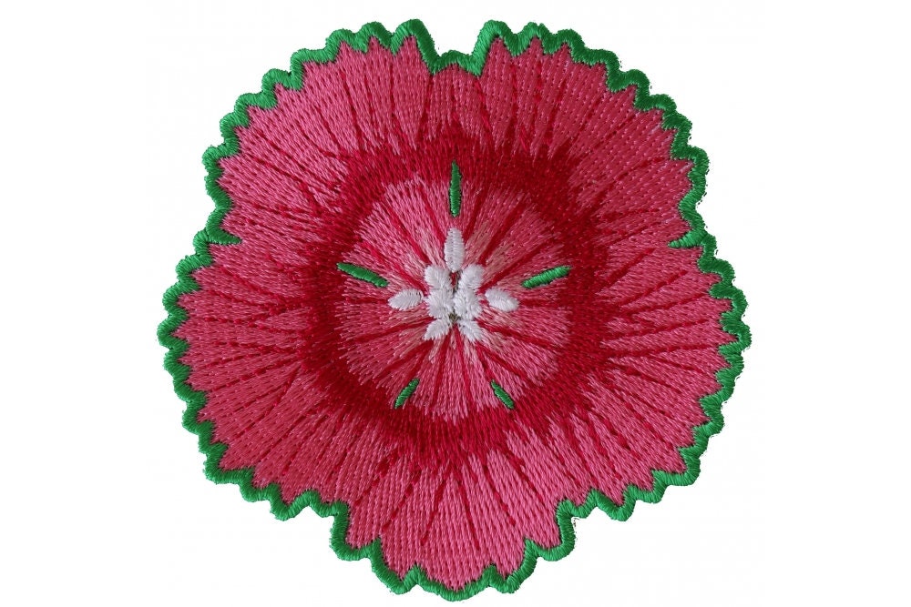 Pink and Green Flower Patch - Summer Rose Floral Daisy Petals Embroidered Patch Craft Supply