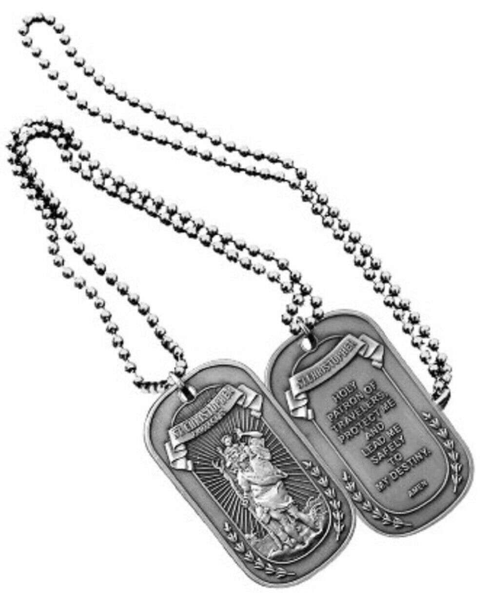 Saint Christopher Dog Tag With Chain - St. Christopher Protect Us Dog Tag Necklace Christian Pendant Craft Supply