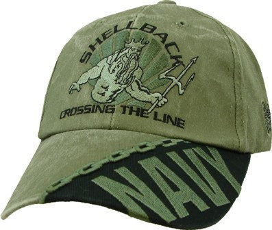 NAVY Shellback Olive Drab Green Embroidered Cap Hat - United States Navy USN Shellback Sailor Crossing The Line