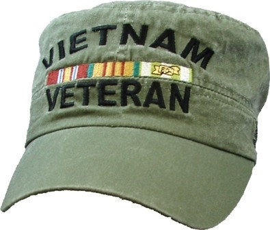 Vietnam Veteran with Ribbons Olive Drab Embroidered Cap Hat - United States Military Vet Veteran Craft Supply