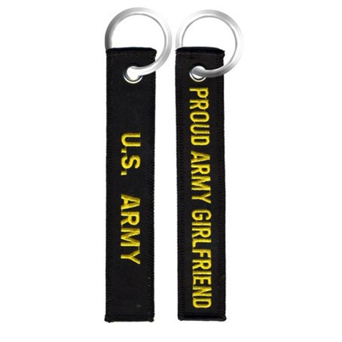 Proud Army Girlfriend Keychain - United States Army Black Embroidered Key Ring Keyfob US Army Proud Girlfriend