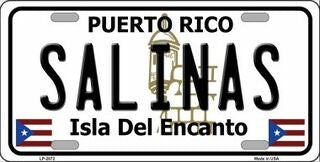 SALINAS Puerto Rico Background Metal License Plate Sign Novelty Vanity Craft Supply