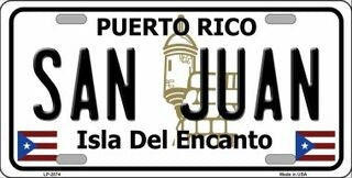 SAN JUAN Puerto Rico Background Metal License Plate Sign Novelty Vanity