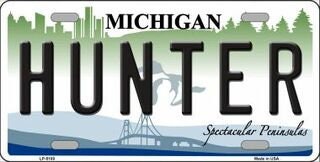 HUNTER Michigan State Background Metal License Plate Sign Novelty Vanity