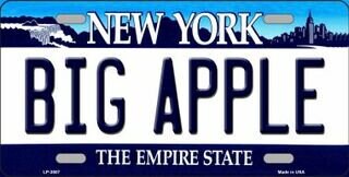 BIG APPLE New York State Background Metal License Plate Sign Novelty Vanity Craft Supply